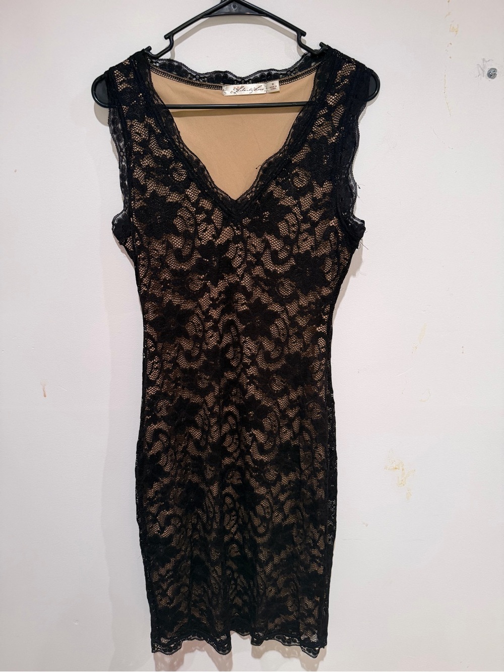 Liberty Love Black Lace Bodycon Dress Nude